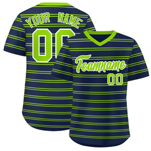 Custom Navy Neon Green Personalized Horizontal Stripe Authentic Pullover Baseball Jersey