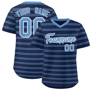 Custom Navy Light Blue Personalized Horizontal Stripe Authentic Pullover Baseball Jersey