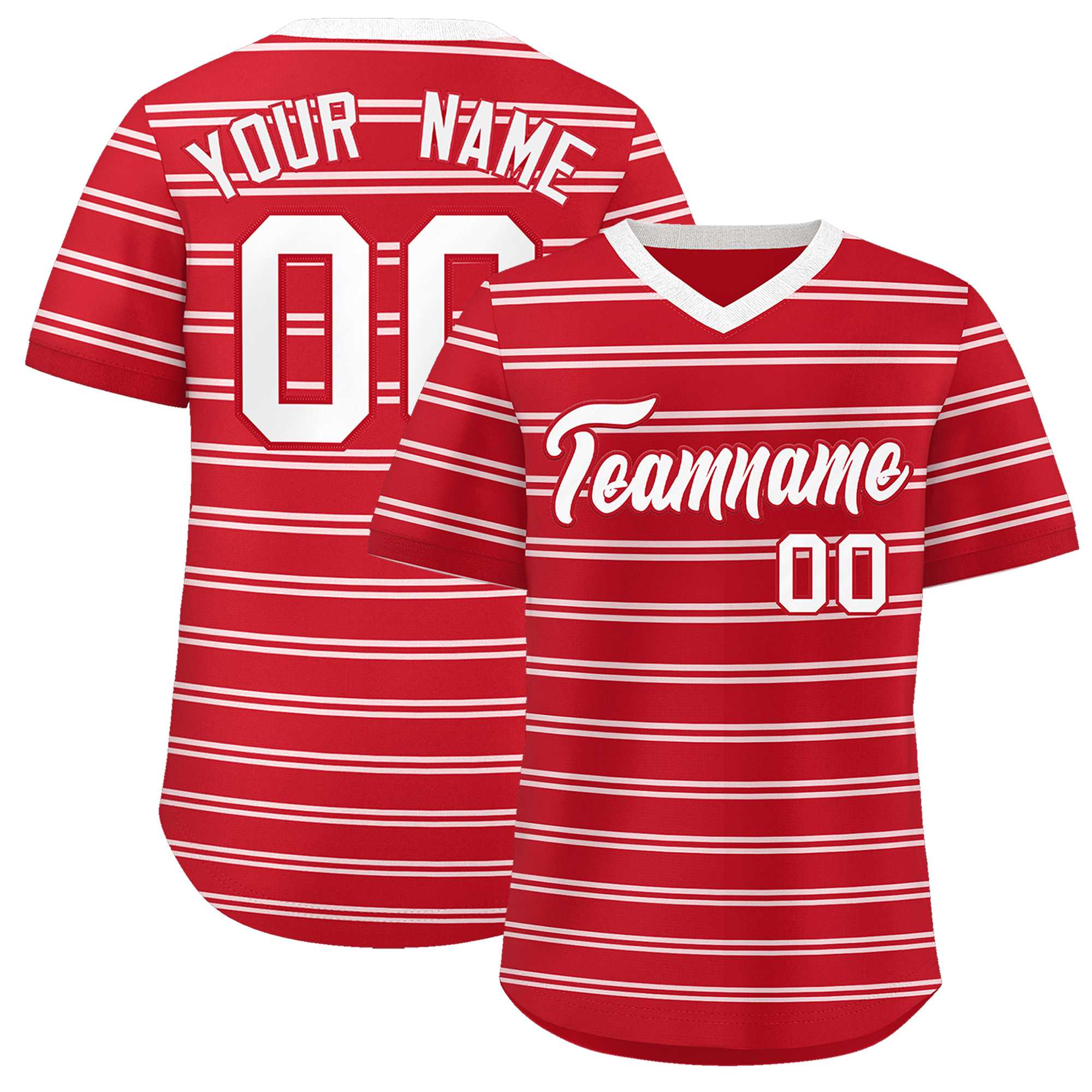 Custom Red White Personalized Horizontal Stripe Authentic Pullover Baseball Jersey