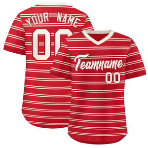 Custom Red Cream Personalized Horizontal Stripe Authentic Pullover Baseball Jersey