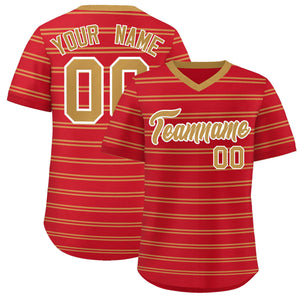 Custom Red Old Gold Personalized Horizontal Stripe Authentic Pullover Baseball Jersey