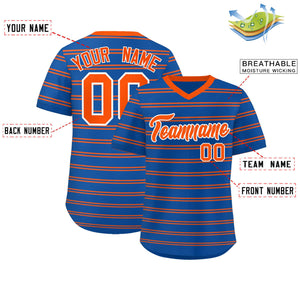 Custom Royal Orange Personalized Horizontal Stripe Authentic Pullover Baseball Jersey