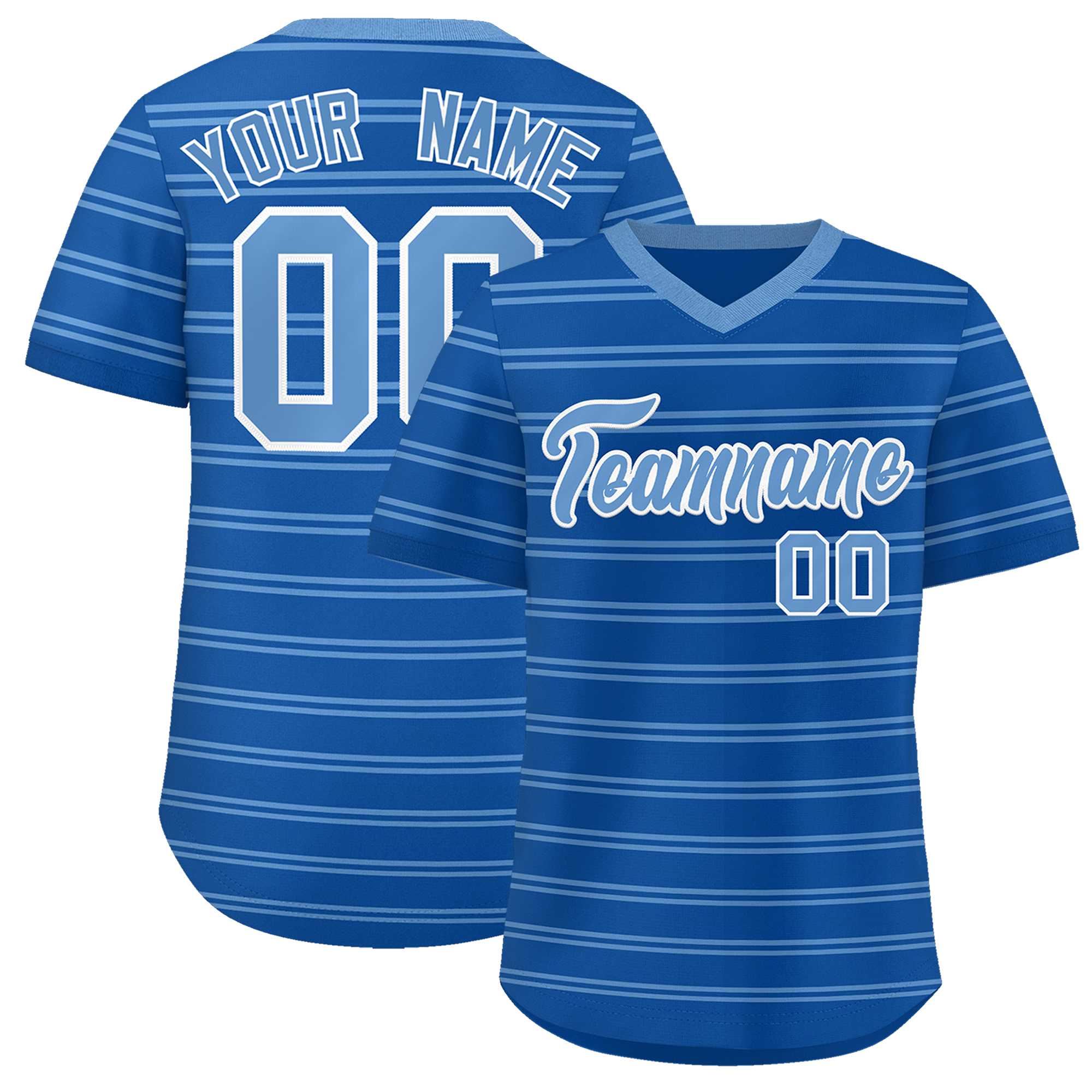 Custom Royal Light Blue Personalized Horizontal Stripe Authentic Pullover Baseball Jersey