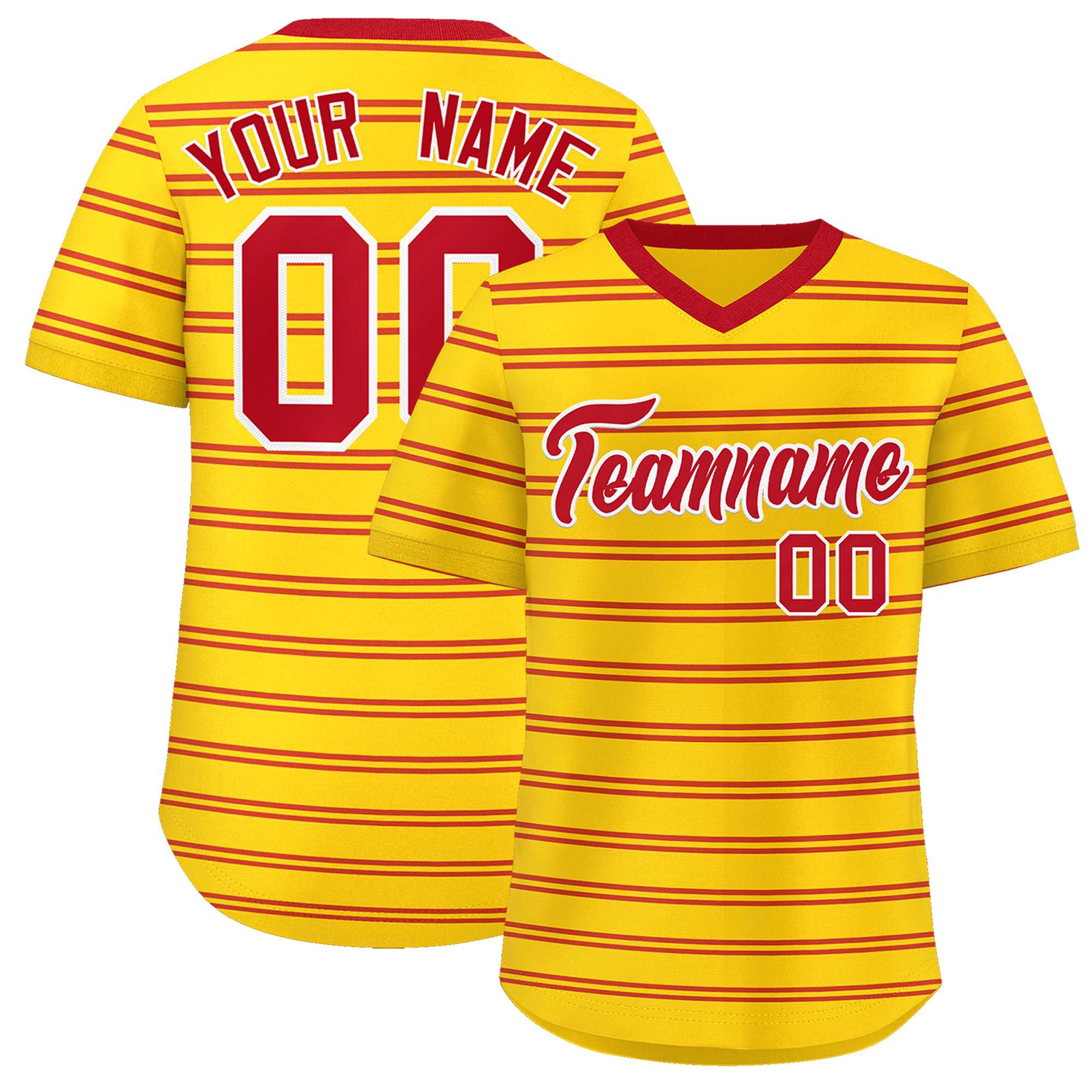 Custom Gold Red Personalized Horizontal Stripe Authentic Pullover Baseball Jersey