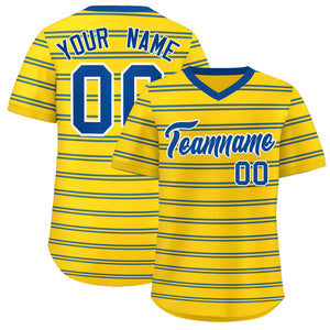 Custom Gold Royal Personalized Horizontal Stripe Authentic Pullover Baseball Jersey