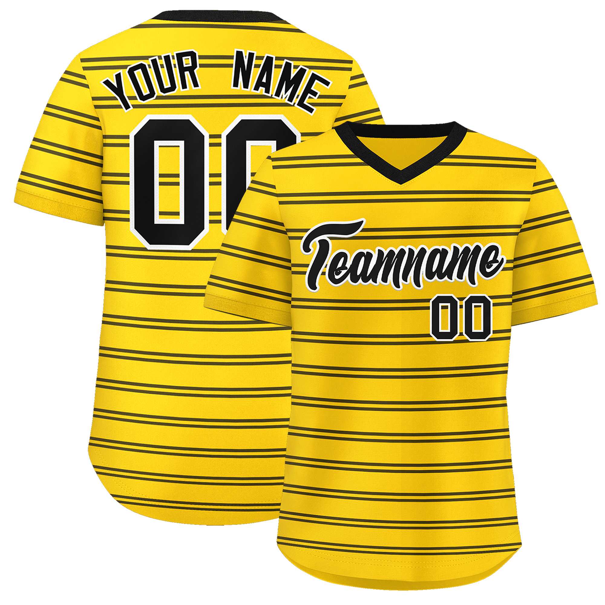 Custom Gold Black Personalized Horizontal Stripe Authentic Pullover Baseball Jersey