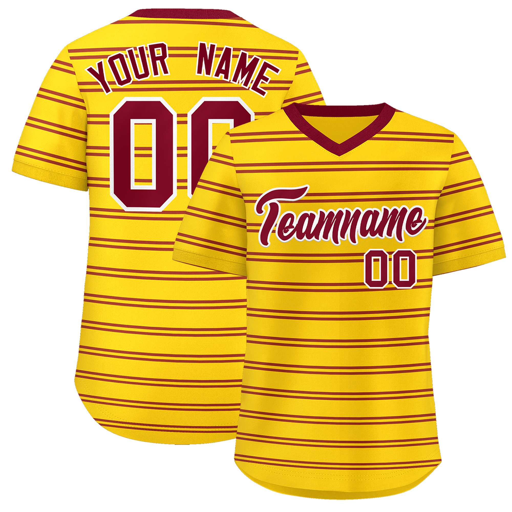 Custom Gold Crimson Personalized Horizontal Stripe Authentic Pullover Baseball Jersey