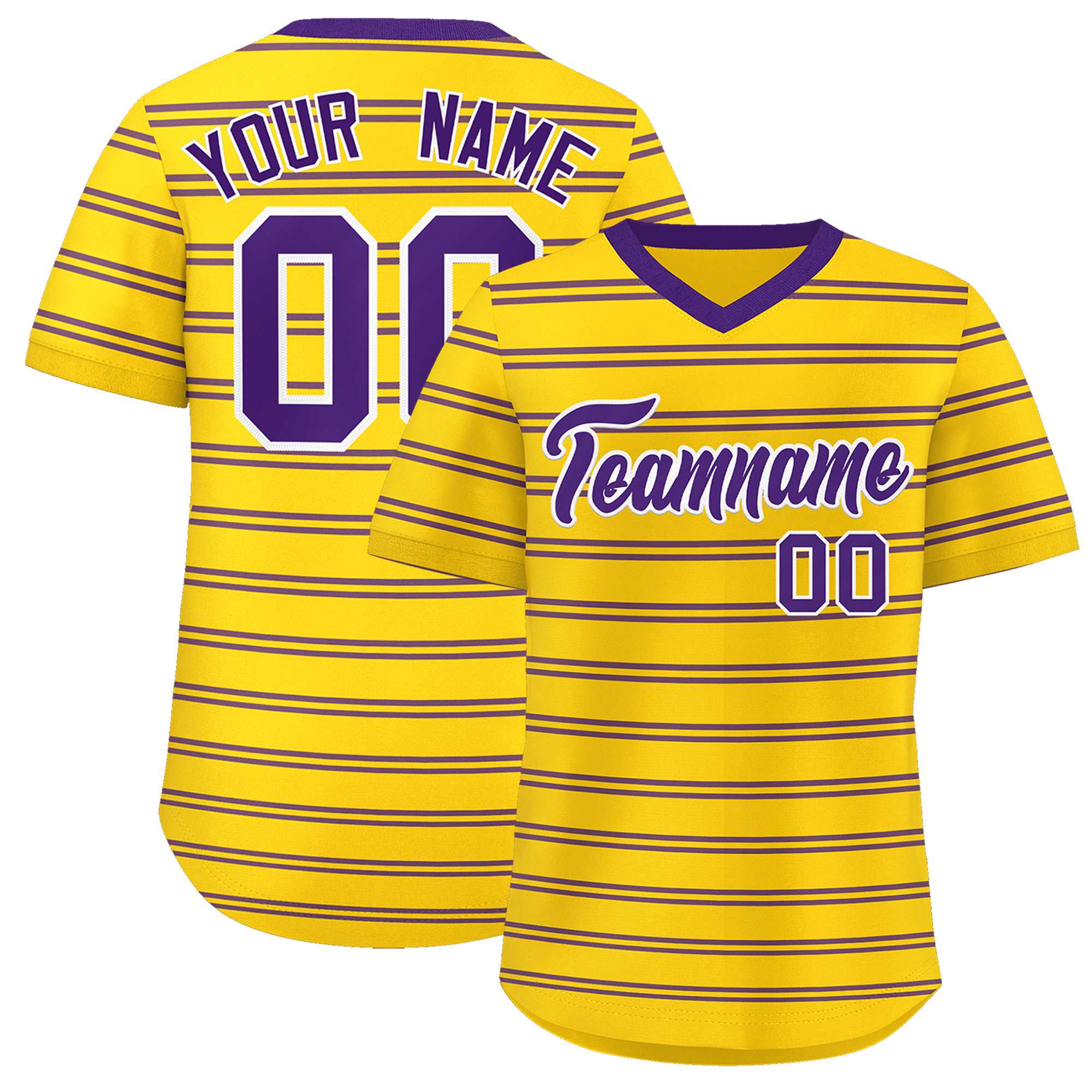 Custom Gold Purple Personalized Horizontal Stripe Authentic Pullover Baseball Jersey