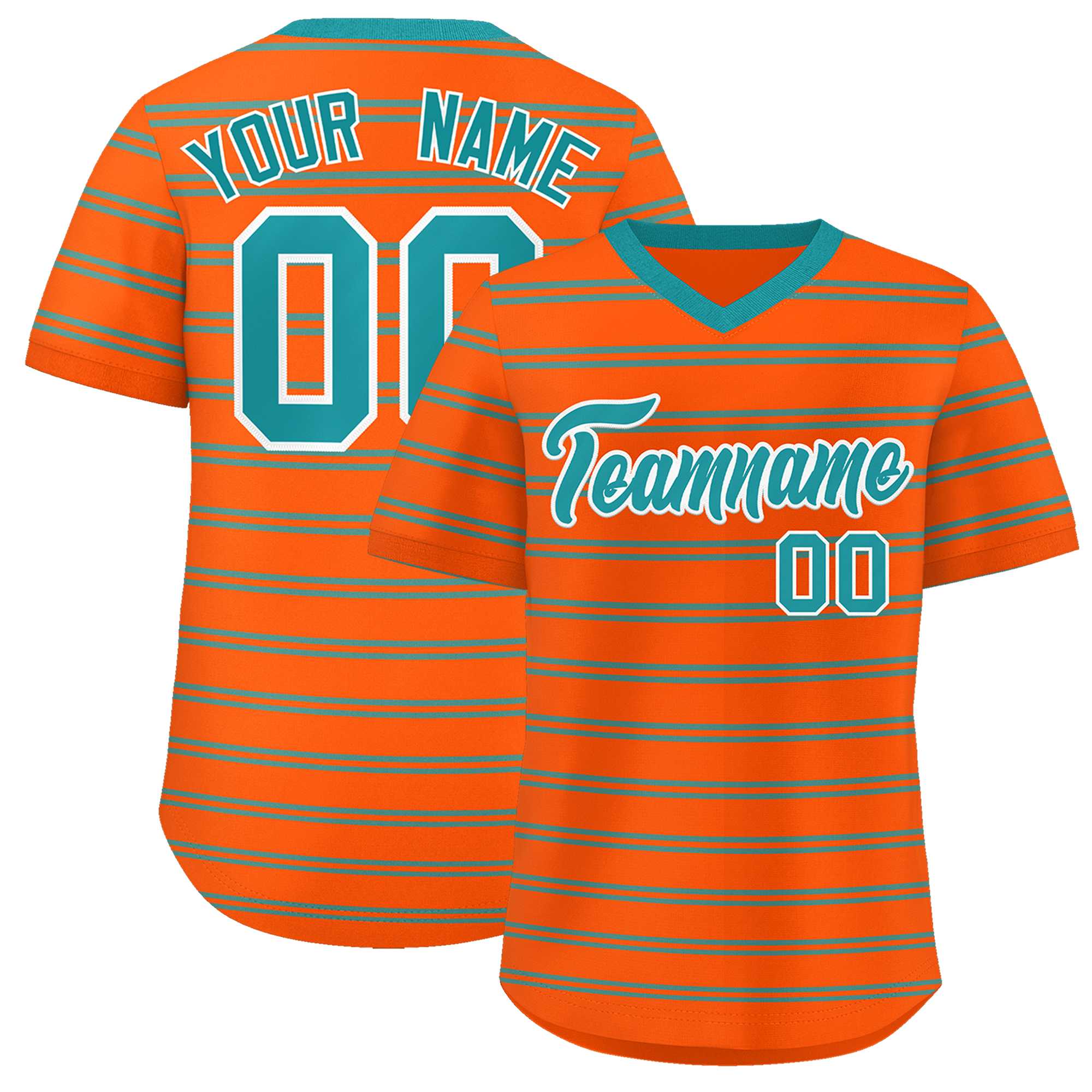 Custom Orange Aqua Personalized Horizontal Stripe Authentic Pullover Baseball Jersey