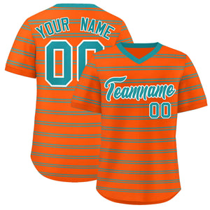 Custom Orange Aqua Personalized Horizontal Stripe Authentic Pullover Baseball Jersey