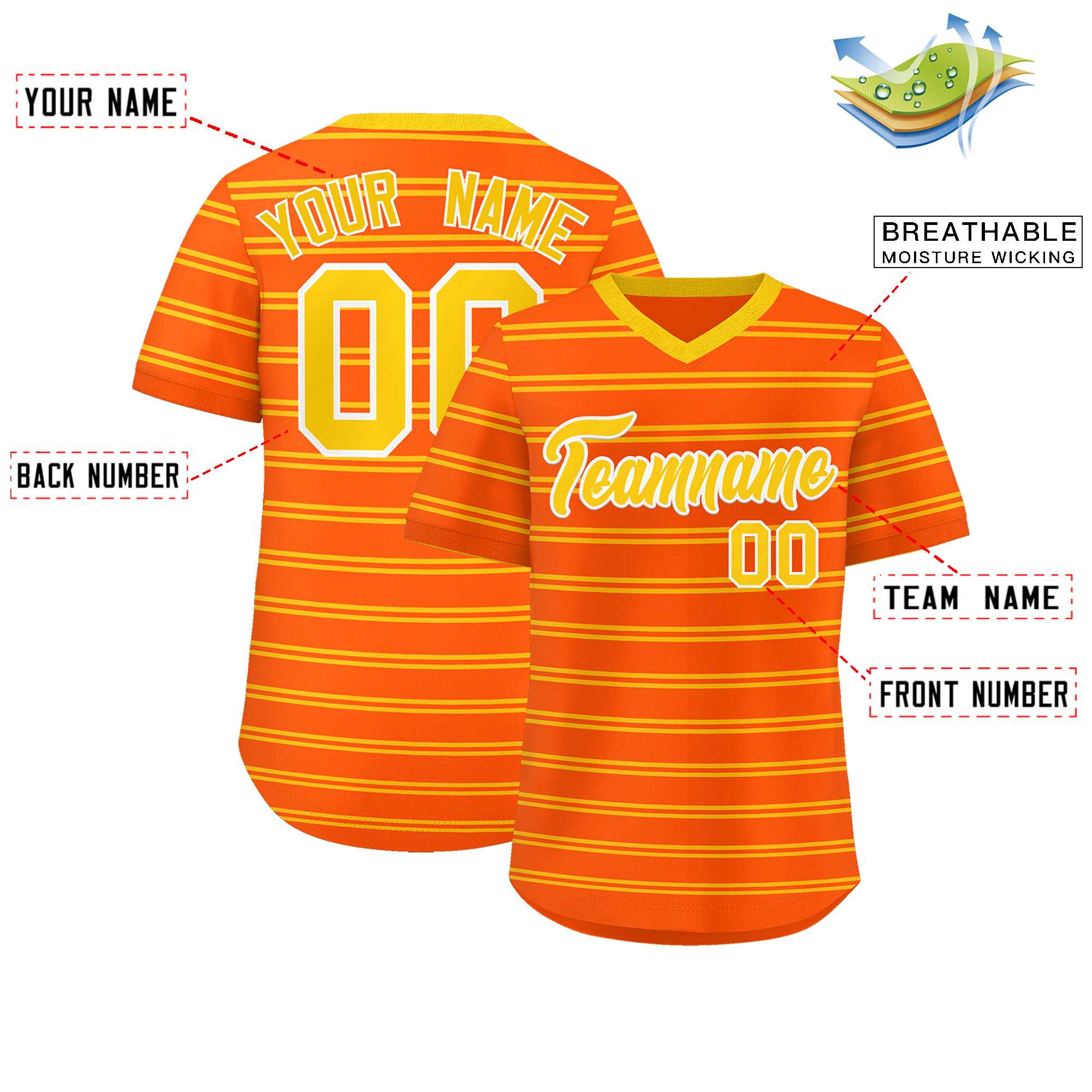 Custom Orange Gold Personalized Horizontal Stripe Authentic Pullover Baseball Jersey