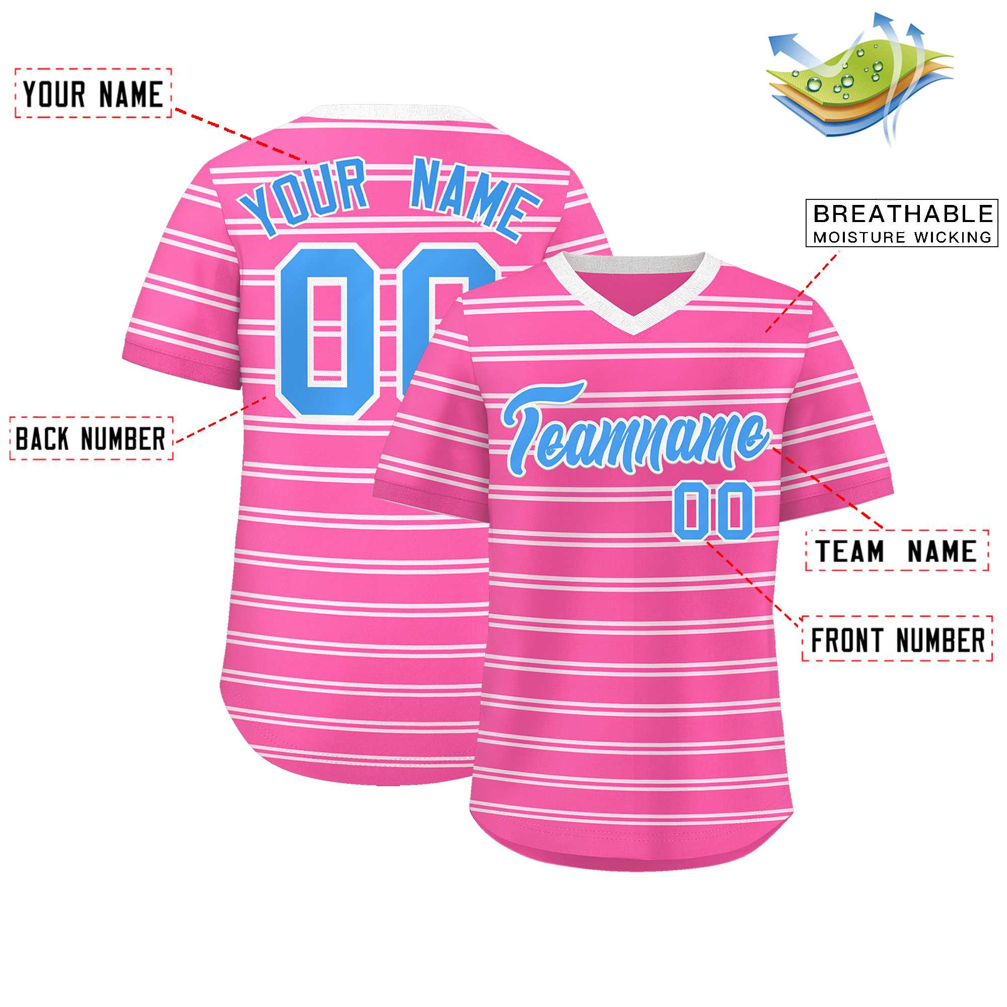 Custom Pink White Personalized Horizontal Stripe Authentic Pullover Baseball Jersey