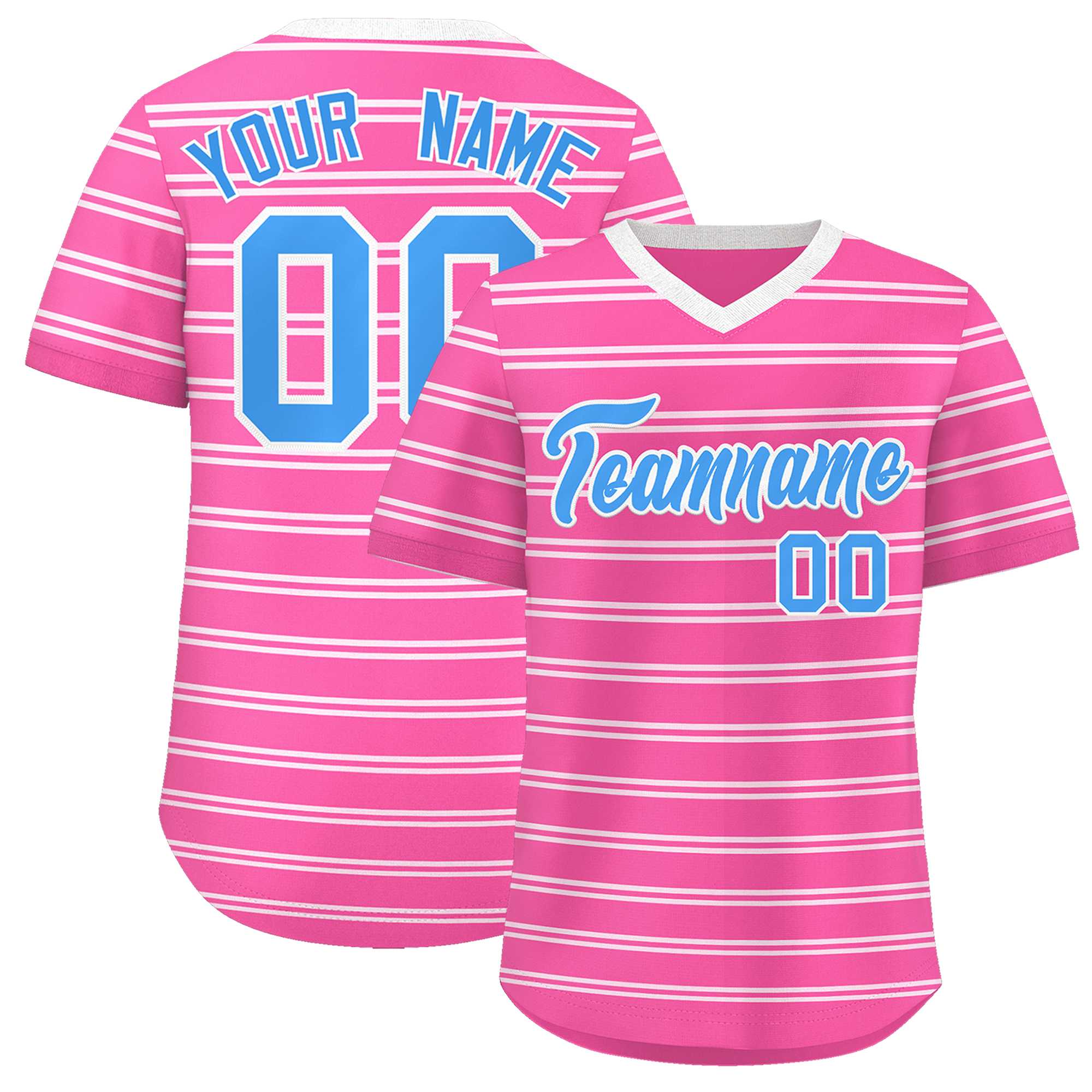 Custom Pink White Personalized Horizontal Stripe Authentic Pullover Baseball Jersey