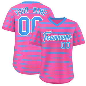 Custom Pink Powder Blue Personalized Horizontal Stripe Authentic Pullover Baseball Jersey