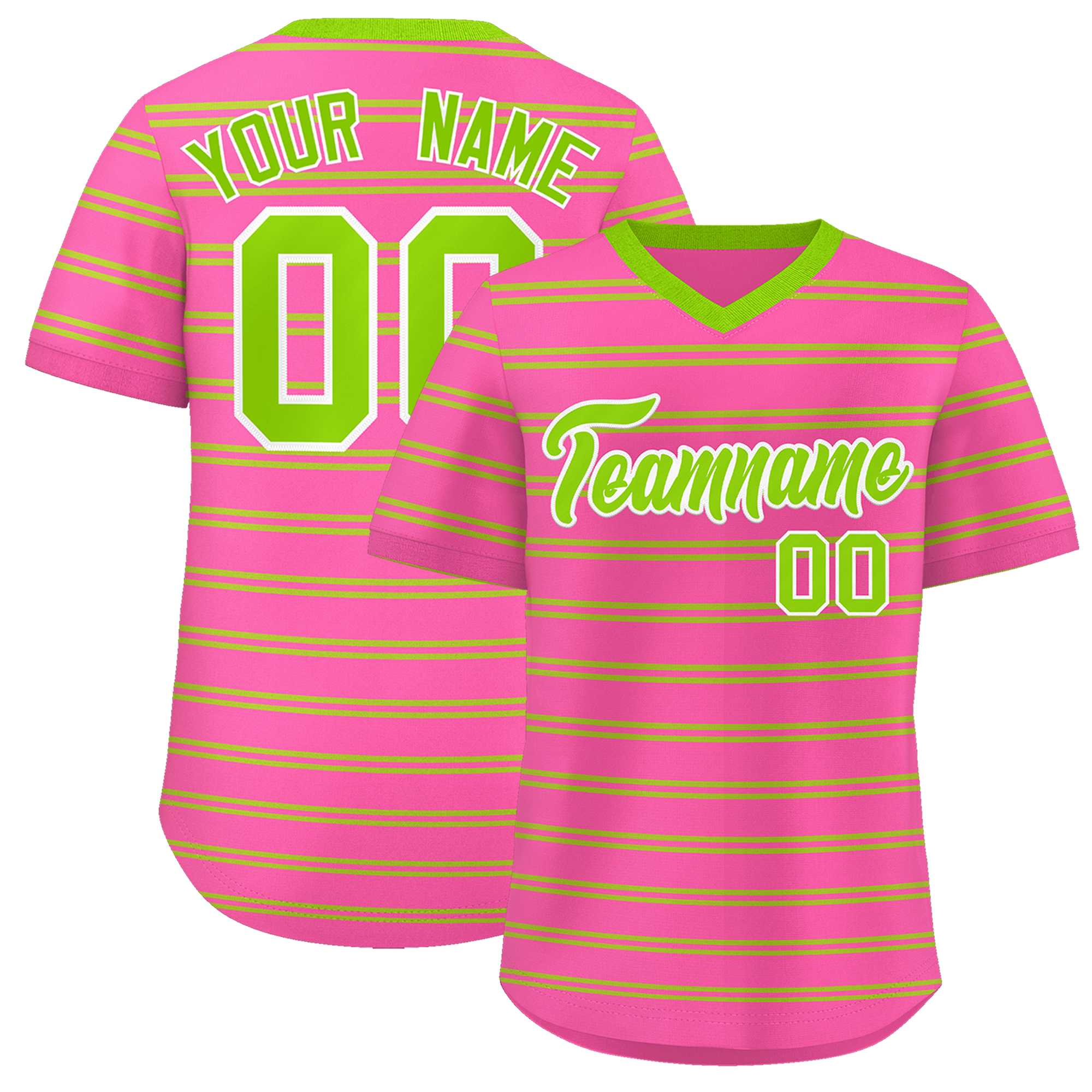 Custom Pink Neon Green Personalized Horizontal Stripe Authentic Pullover Baseball Jersey