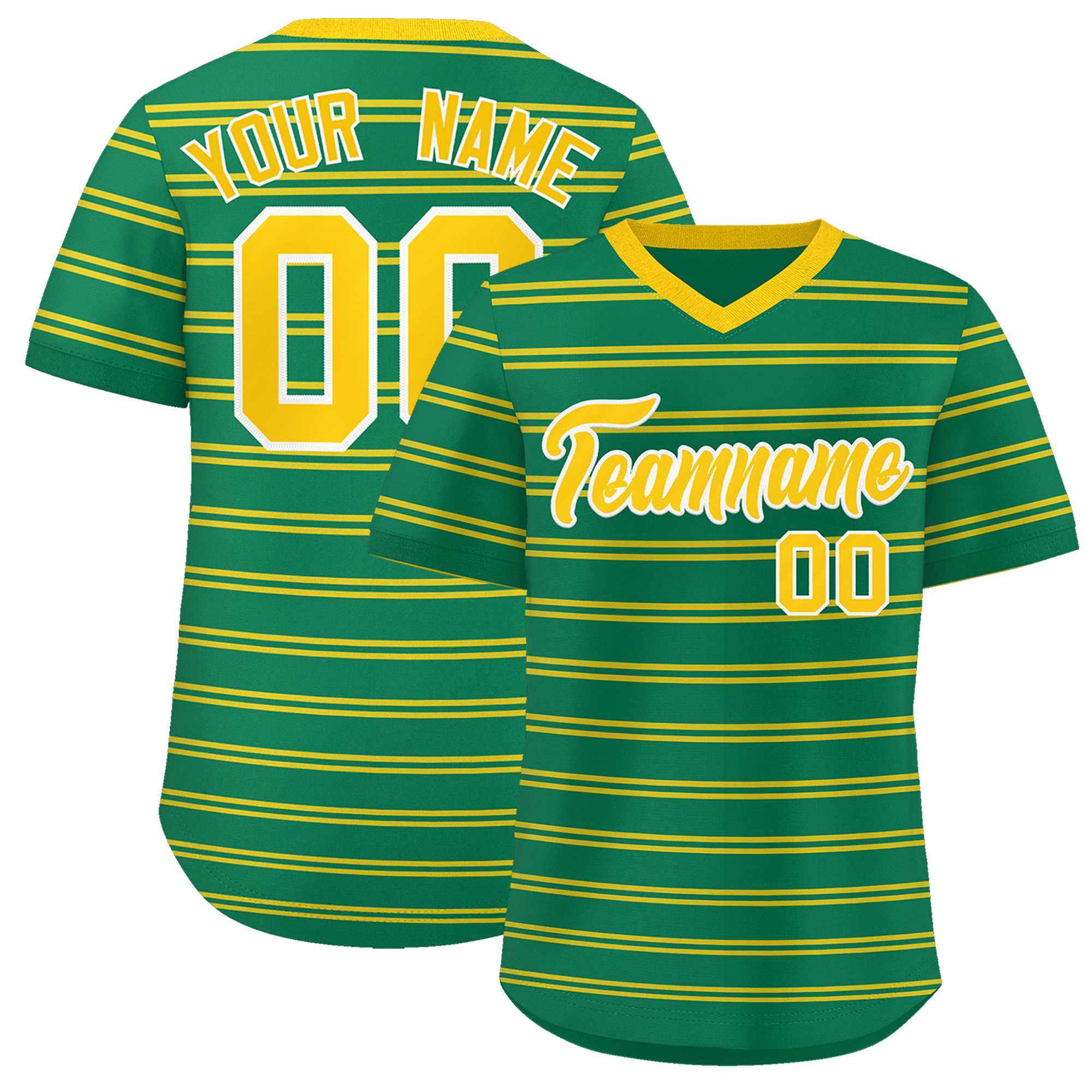 Custom Kelly Green Gold Personalized Horizontal Stripe Authentic Pullover Baseball Jersey