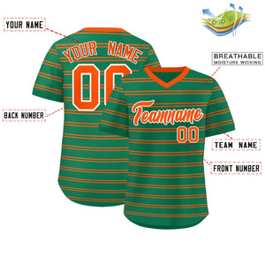 Custom Kelly Green Orange Personalized Horizontal Stripe Authentic Pullover Baseball Jersey