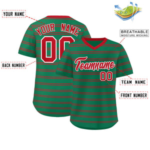 Custom Kelly Green Red Personalized Horizontal Stripe Authentic Pullover Baseball Jersey