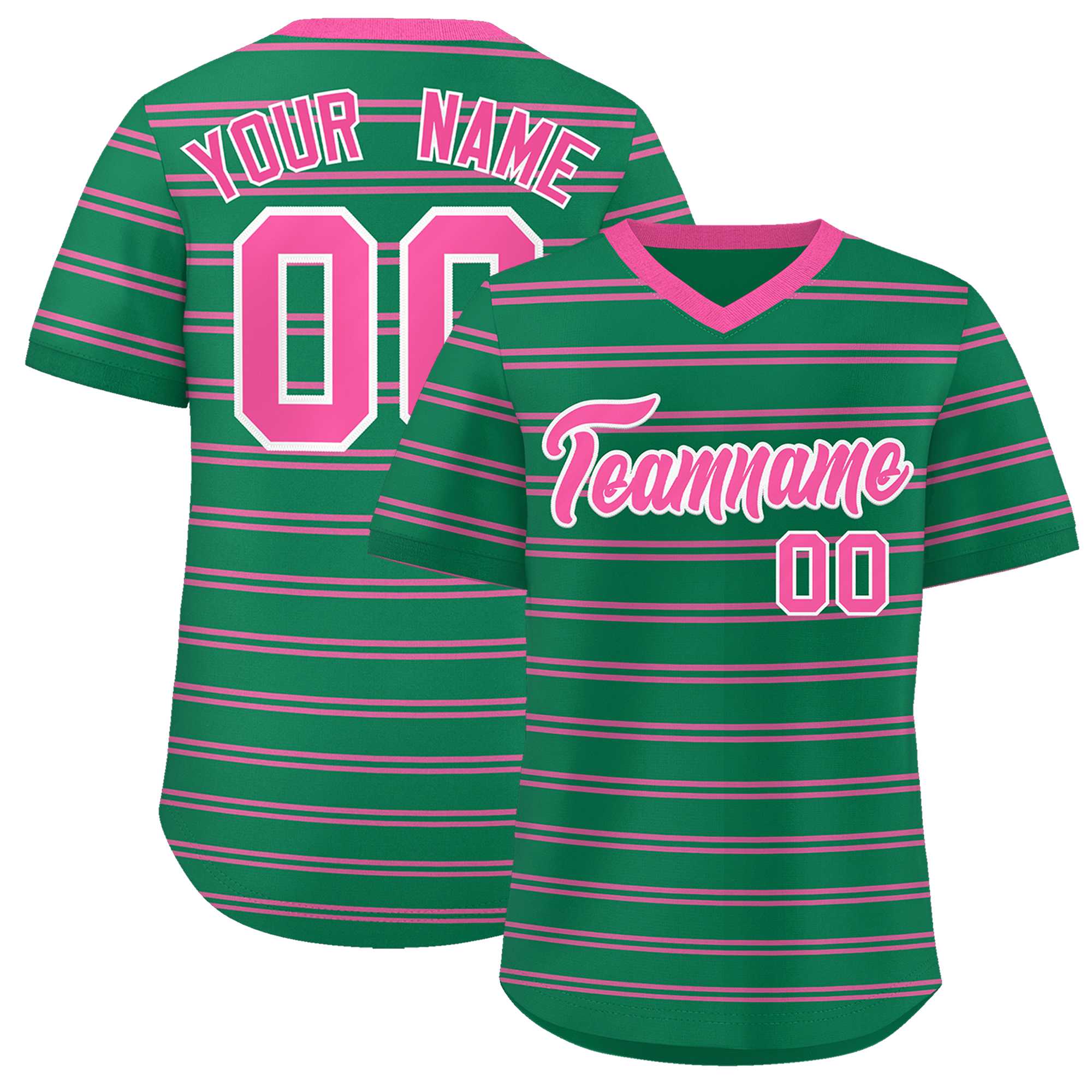 Custom Kelly Green Pink Personalized Horizontal Stripe Authentic Pullover Baseball Jersey