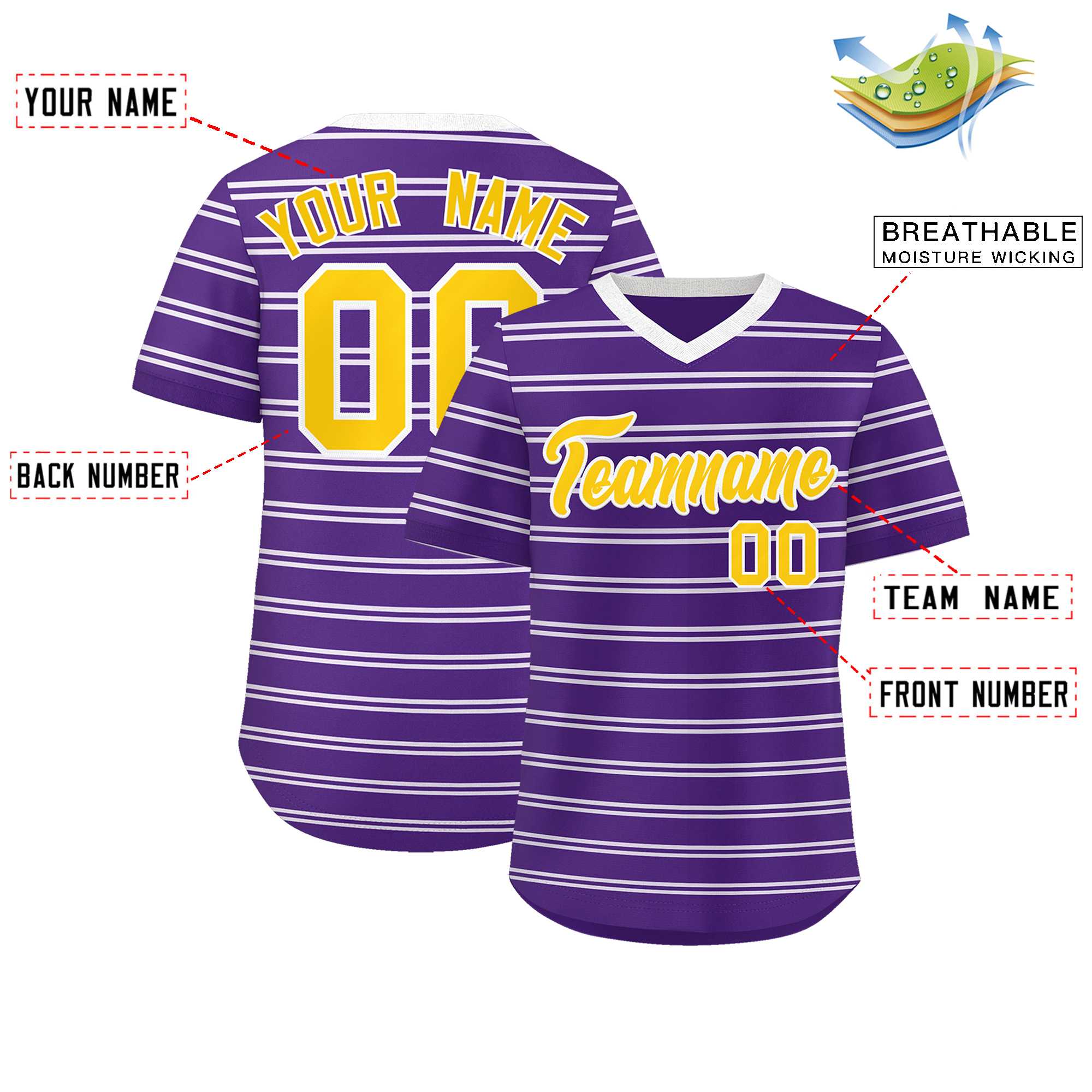 Custom Purple White Personalized Horizontal Stripe Authentic Pullover Baseball Jersey