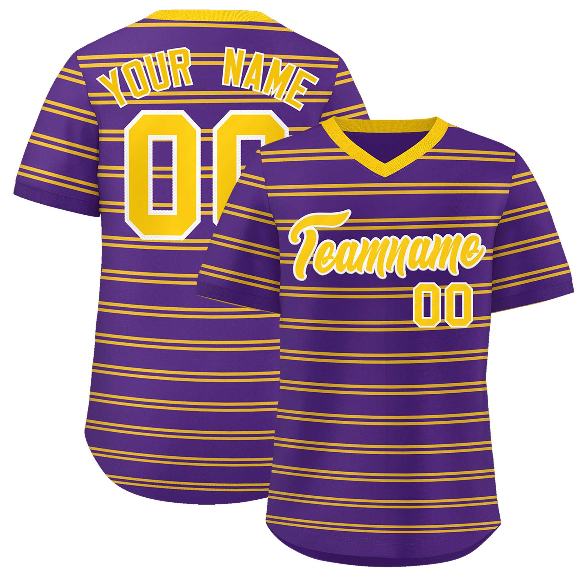 Custom Purple Gold Personalized Horizontal Stripe Authentic Pullover Baseball Jersey