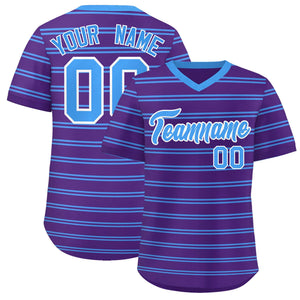 Custom Purple Powder Blue Personalized Horizontal Stripe Authentic Pullover Baseball Jersey