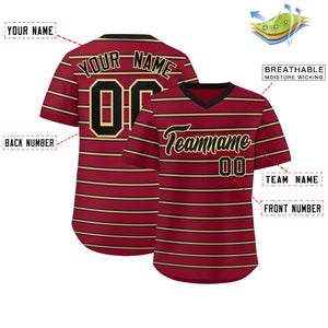 Custom Crimson Black-Khaki Personalized Horizontal Stripe Authentic Pullover Baseball Jersey