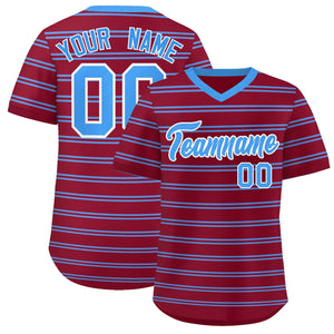 Custom Crimson Powder Blue Personalized Horizontal Stripe Authentic Pullover Baseball Jersey