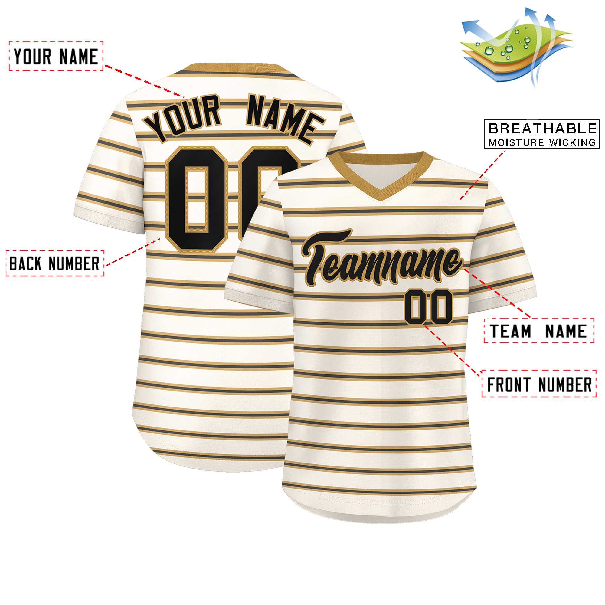 Custom Cream Old Gold-Black Personalized Horizontal Stripe Authentic Pullover Baseball Jersey