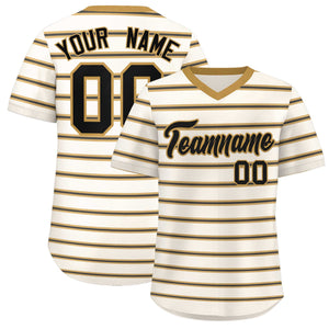 Custom Cream Old Gold-Black Personalized Horizontal Stripe Authentic Pullover Baseball Jersey