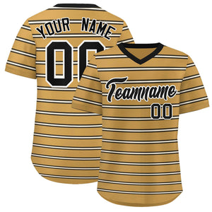 Custom Old Gold Black-White Personalized Horizontal Stripe Authentic Pullover Baseball Jersey