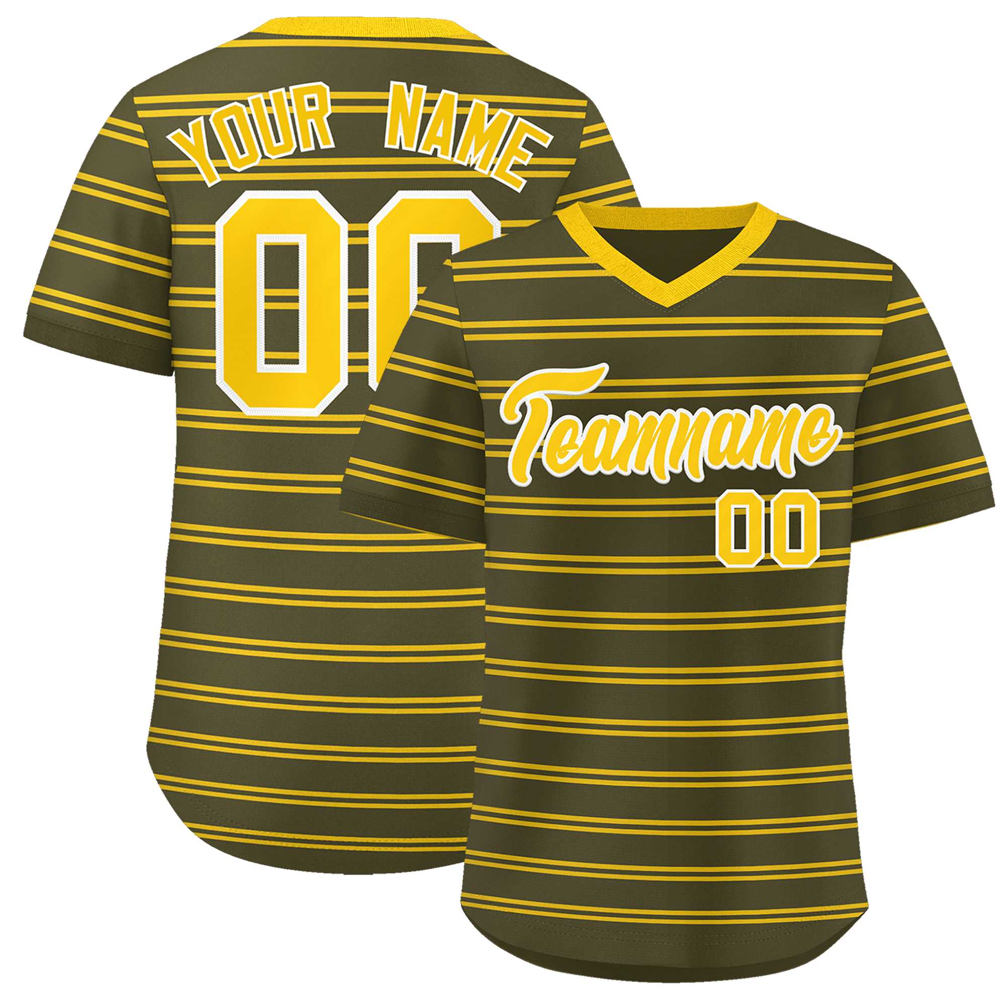 Custom Olive Gold Personalized Horizontal Stripe Authentic Pullover Baseball Jersey