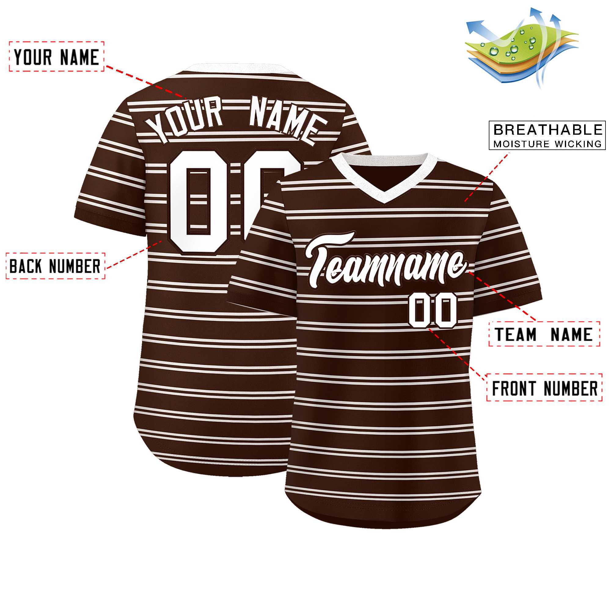 Custom Brown White Personalized Horizontal Stripe Authentic Pullover Baseball Jersey