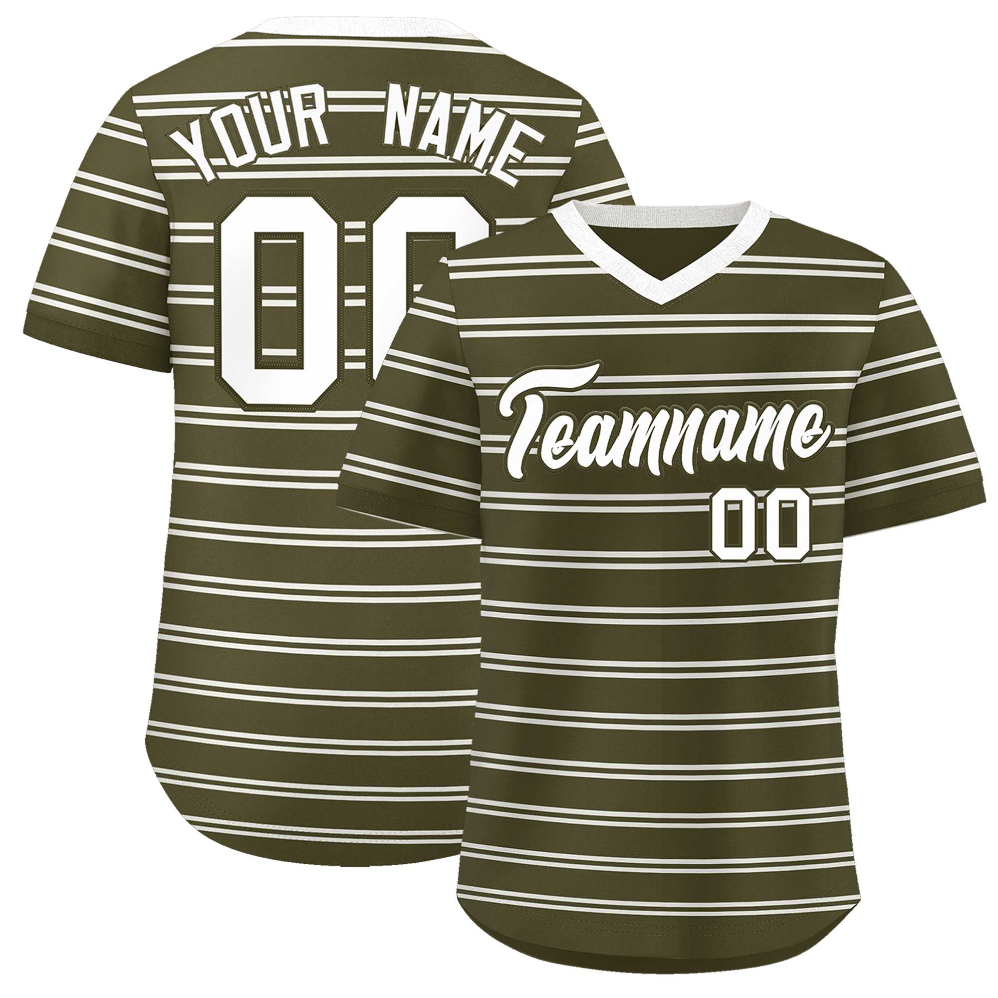 Custom Olive White Personalized Horizontal Stripe Authentic Pullover Baseball Jersey