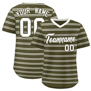 Custom Olive White Personalized Horizontal Stripe Authentic Pullover Baseball Jersey