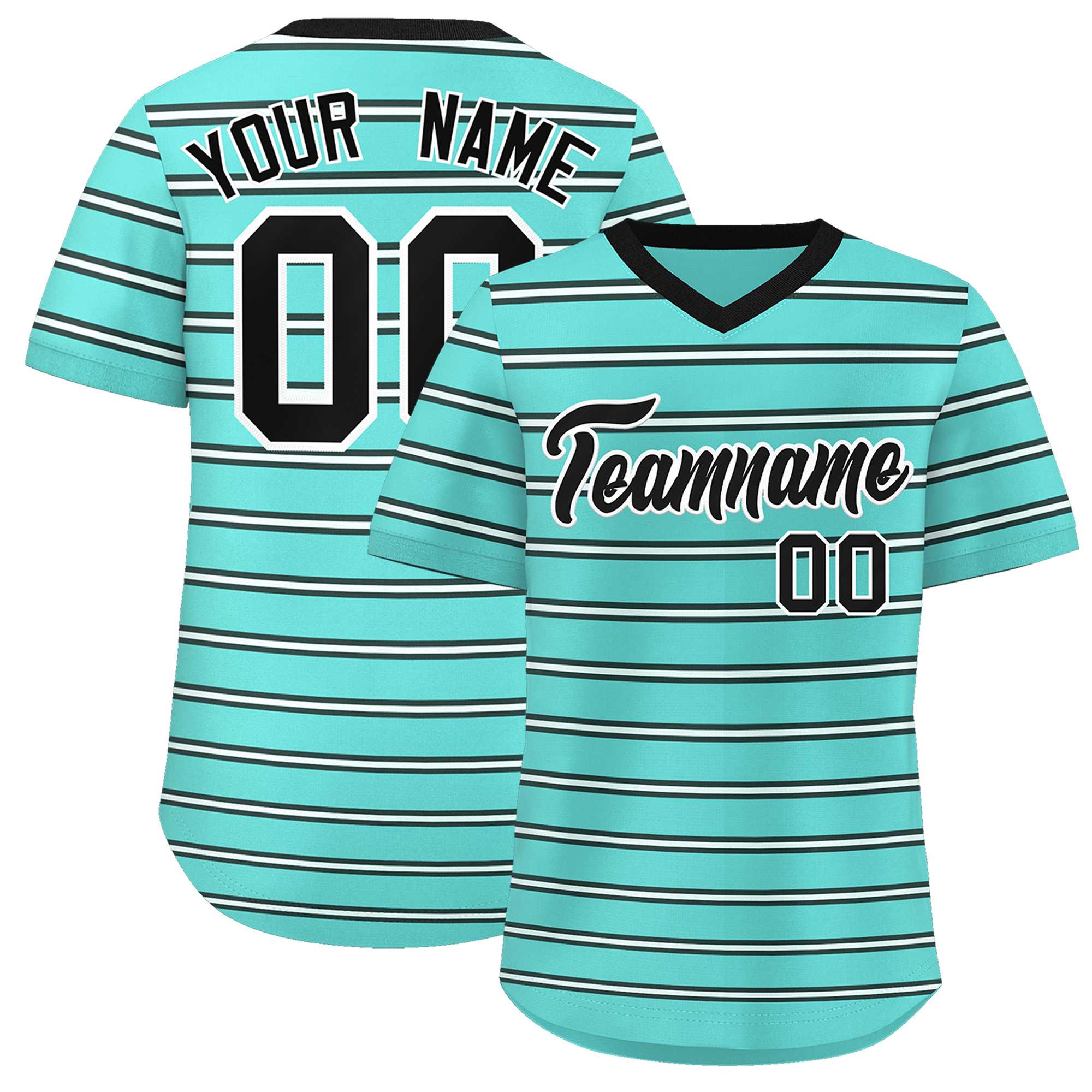 Custom Bright Green Black-White Personalized Horizontal Stripe Authentic Pullover Baseball Jersey