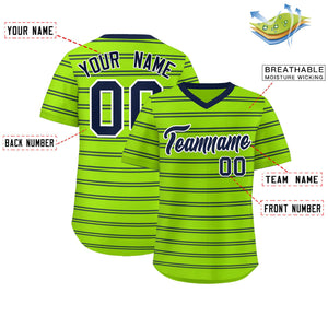 Custom Neon Green Navy Personalized Horizontal Stripe Authentic Pullover Baseball Jersey