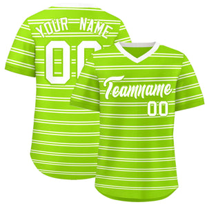 Custom Neon Green White Personalized Horizontal Stripe Authentic Pullover Baseball Jersey