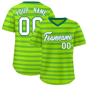 Custom Neon Green Kelly Green Personalized Horizontal Stripe Authentic Pullover Baseball Jersey