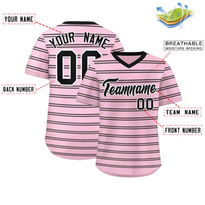 Custom Light Pink Black Personalized Horizontal Stripe Authentic Pullover Baseball Jersey