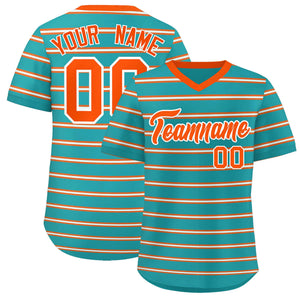 Custom Aqua Orange-White Personalized Horizontal Stripe Authentic Pullover Baseball Jersey