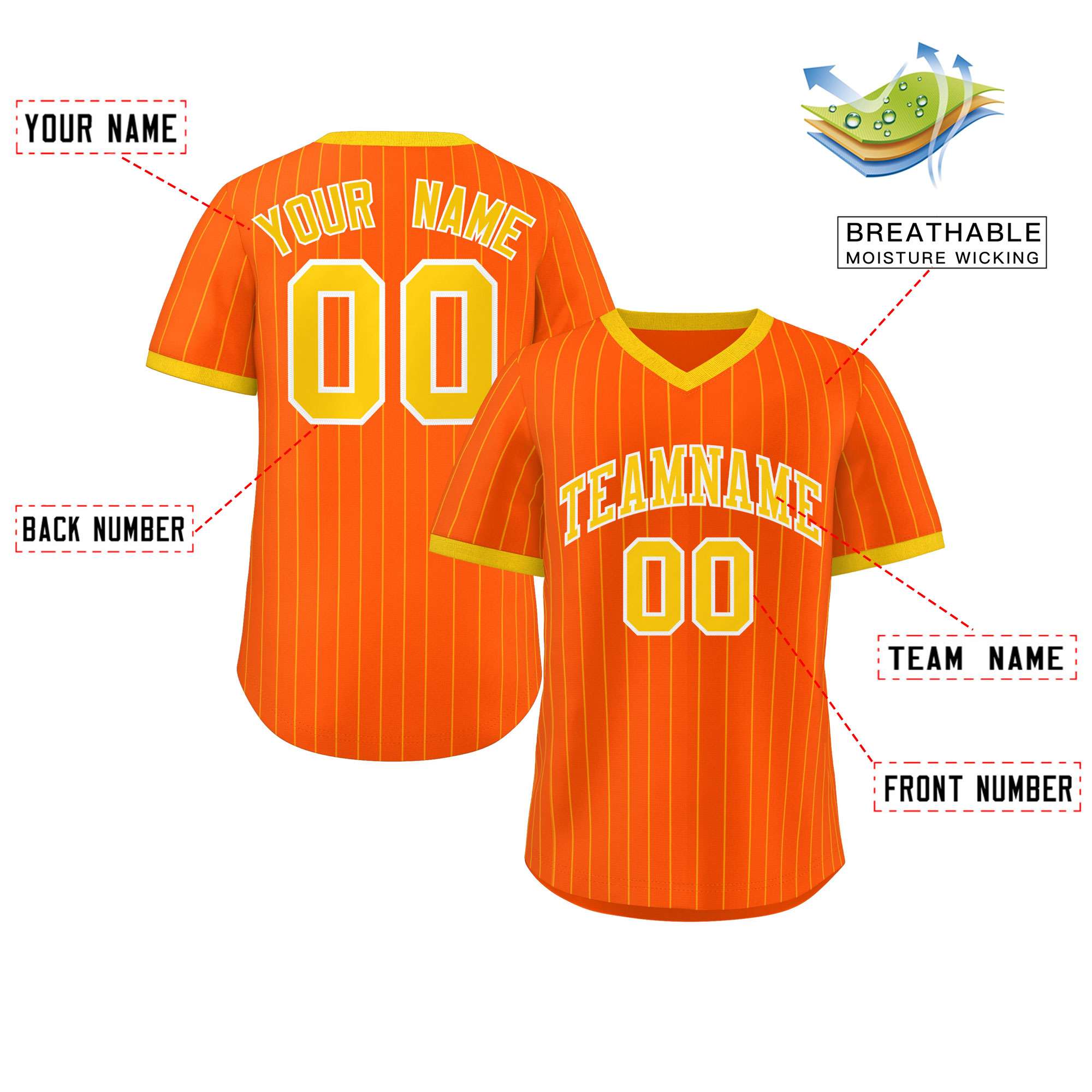 Custom Orange Gold Stripe Fashion Authentic Pullover Baseball Jersey