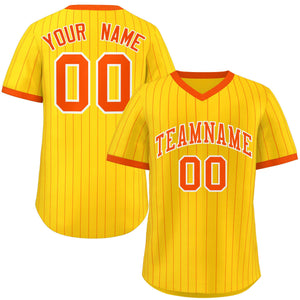 Custom Gold Orange Stripe Fashion Authentic Pullover Baseball Jersey