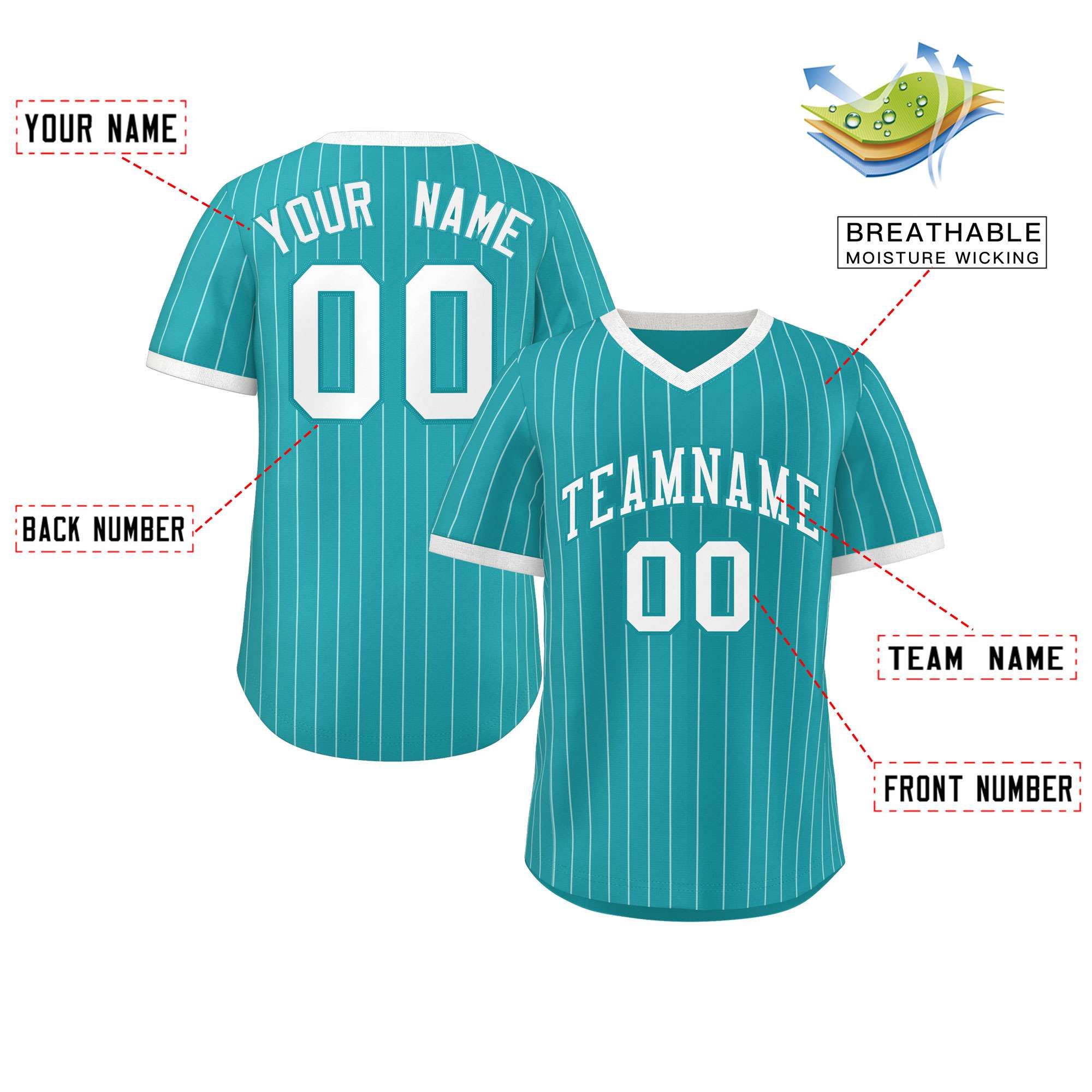 Custom Aqua White Stripe Fashion Authentic Pullover Baseball Jersey