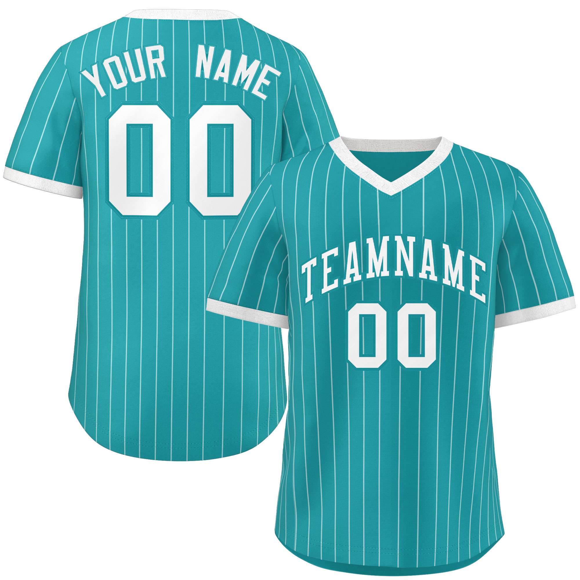 Custom Aqua White Stripe Fashion Authentic Pullover Baseball Jersey