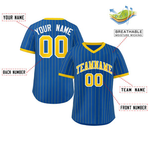 Custom Royal Gold Stripe Fashion Authentic Pullover Baseball Jersey