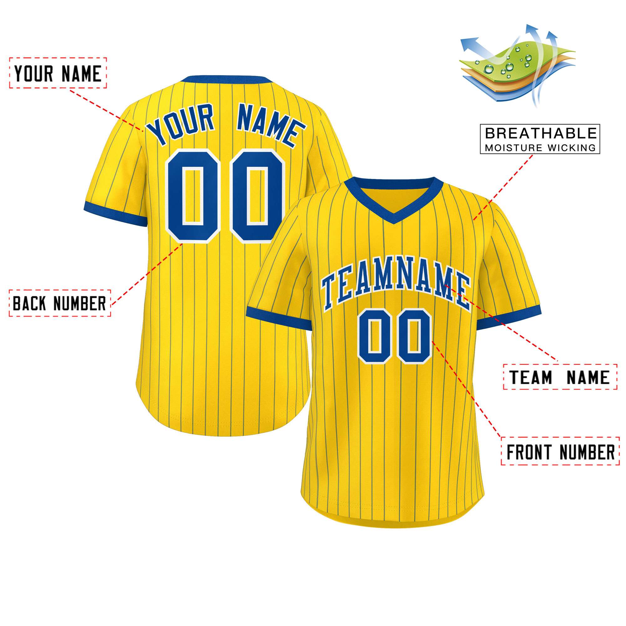 Custom Gold Royal Stripe Fashion Authentic Pullover Baseball Jersey