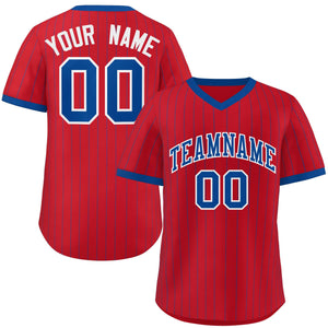 Custom Red Royal Stripe Fashion Authentic Pullover Baseball Jersey