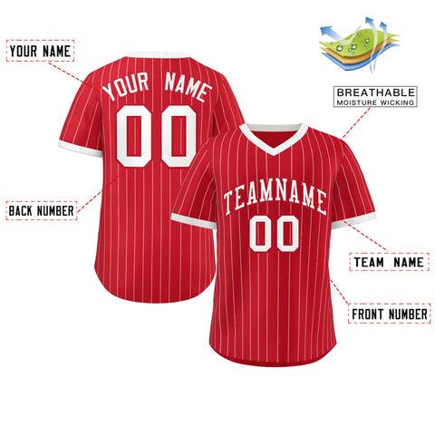 Custom Red White Stripe Fashion Authentic Pullover Baseball Jersey