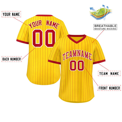 Custom Gold Red Stripe Fashion Authentic Pullover Baseball Jersey